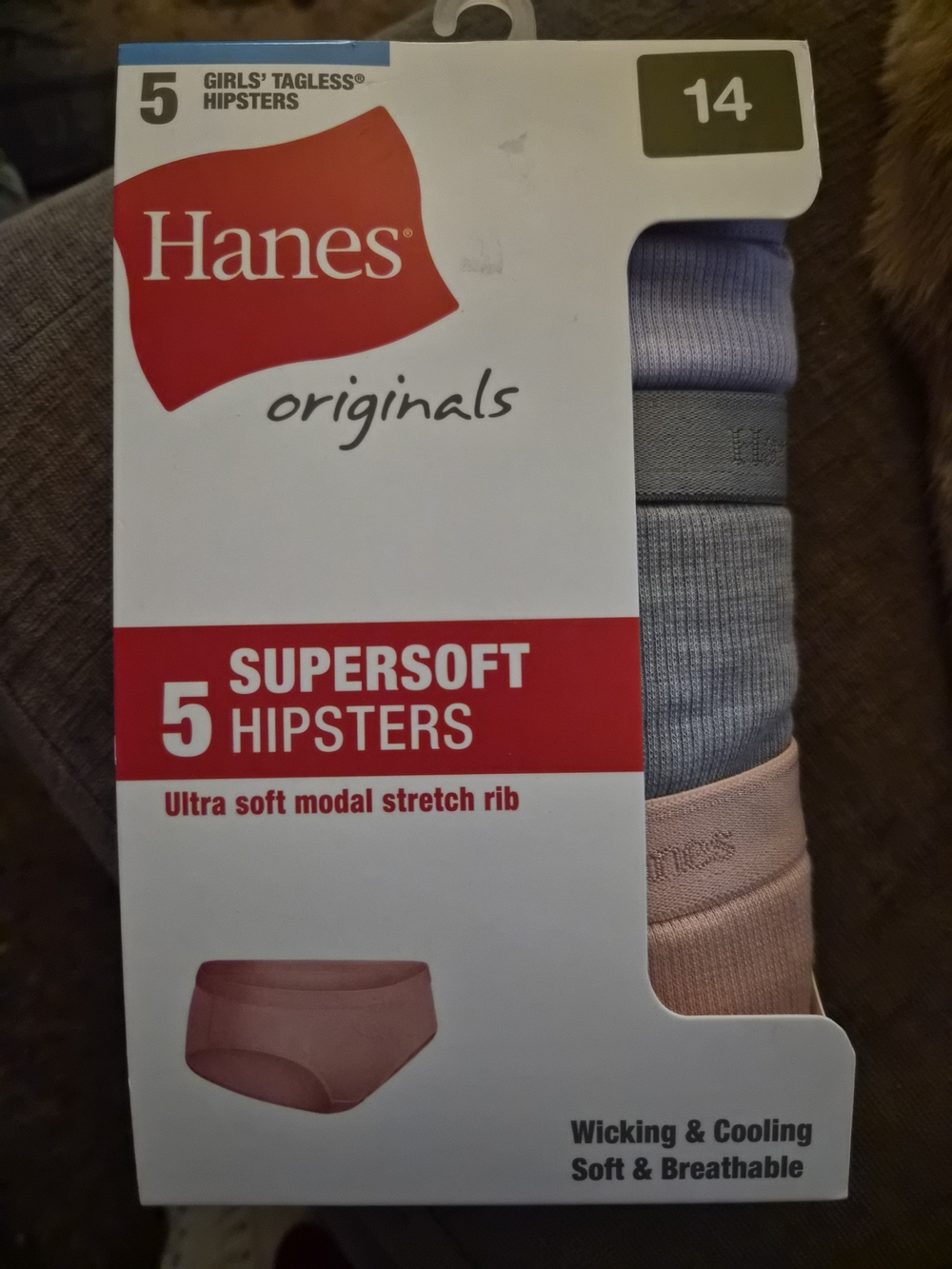 Hanes Girls' Tagless Hipsters - Pink, Gray, Blue (5-Pack)
